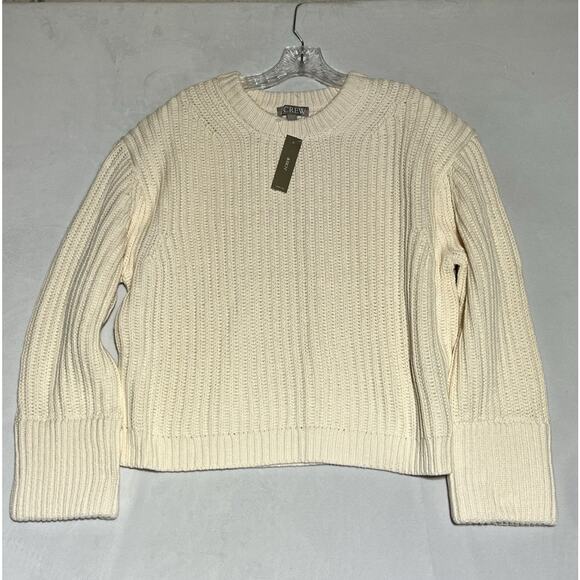 J Crew Heritage Cotton Fisherman Crewneck Sweater Womens XL Natural Cream Crop - Picture 1 of 6